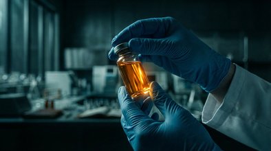 Formulation with scientist holding vial